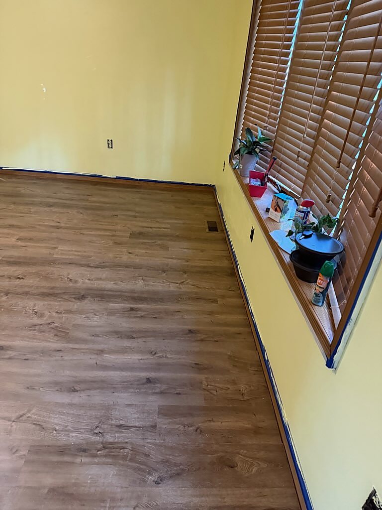 Ewing: Bedroom, new base going on after the plank, an RJ Laminates installation in Ewing, NJ